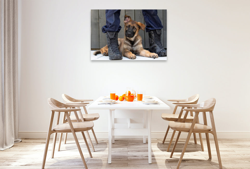 Premium textile canvas Premium textile canvas 120 cm x 80 cm landscape Sweet Little Police Dog 