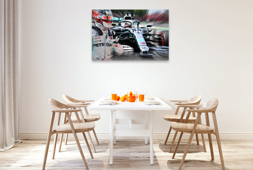 Premium textile canvas Premium textile canvas 120 cm x 80 cm landscape Champion Lewis Hamilton 