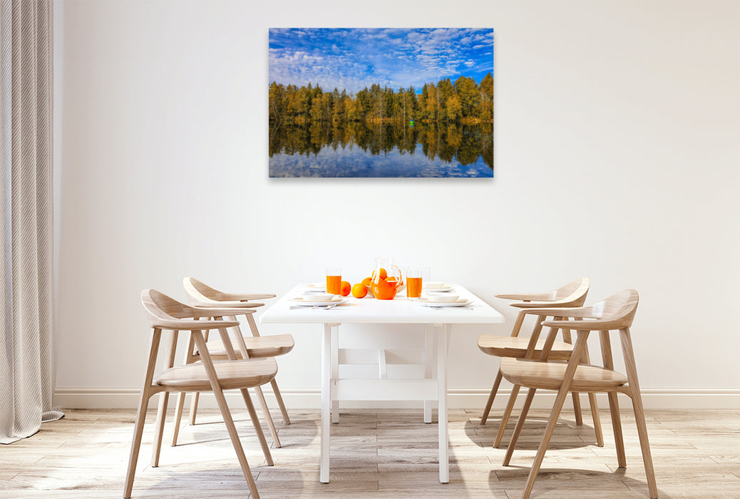 Premium textile canvas Premium textile canvas 120 cm x 80 cm across shore landscape moor pond with fishing boat - Pfrunger-Burgweiler Ried 