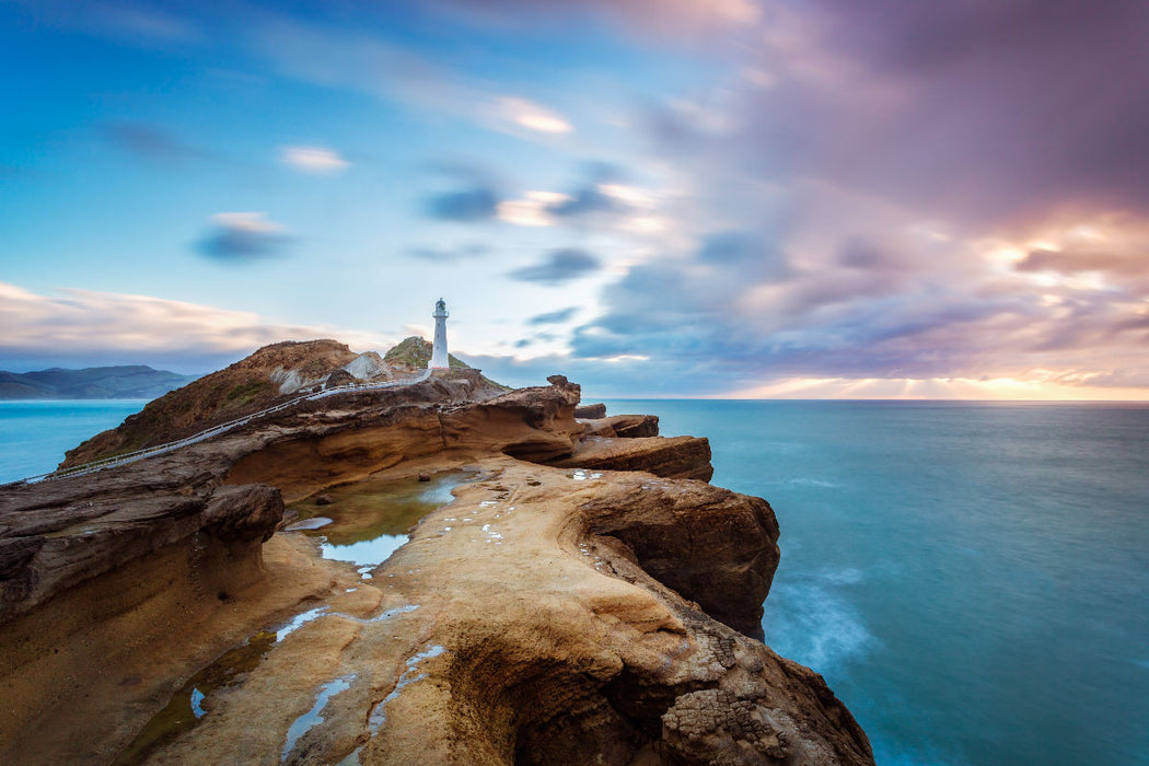 Premium Textile Canvas Premium Textile Canvas 120cm x 80cm landscape Castlepoint Lighthouse, Wellington Region 