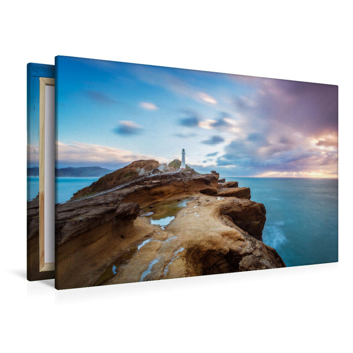 Premium Textile Canvas Premium Textile Canvas 120cm x 80cm landscape Castlepoint Lighthouse, Wellington Region 