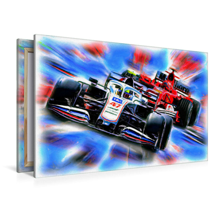 Premium Textil-Leinwand Premium Textil-Leinwand 120 cm x 80 cm quer Mick Schumacher und Michael Schumacher