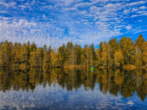 Uferlandschaft Moorteich mit Fischerboot im Pfrunger-Burgweiler Ried bei Wilhelmsdorf - CALVENDO Foto-Puzzle - calvendoverlag 29.99