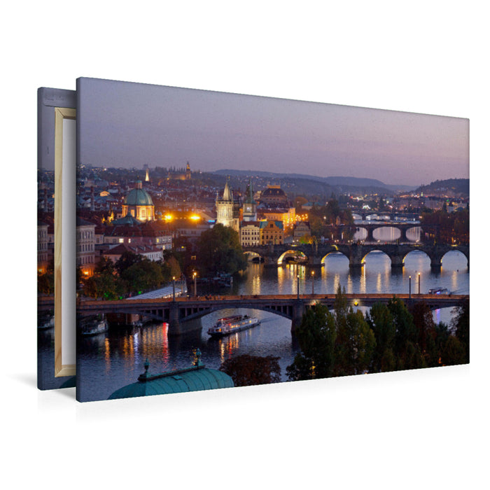 Premium Textil-Leinwand Premium Textil-Leinwand 120 cm x 80 cm quer Blick vom Berg Letna auf Moldau und Brücken, Prag