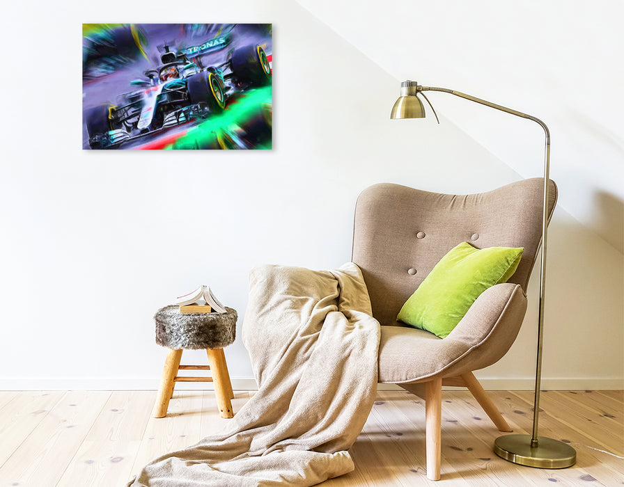 Premium Textil-Leinwand Premium Textil-Leinwand 75 cm x 50 cm quer Lewis Hamilton jagt recht erfolgreich die vielen Rekorde des legendären Michael Schumacher