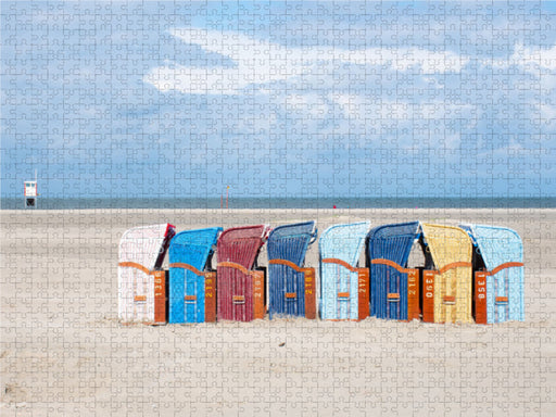 Strandkörbe für den nahenden Sturm vorbereitet - CALVENDO Foto-Puzzle - calvendoverlag 39.99