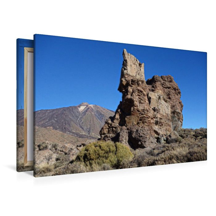 Premium Textil-Leinwand Premium Textil-Leinwand 120 cm x 80 cm quer 'Roques de García' vor dem 'Pico del Teide'