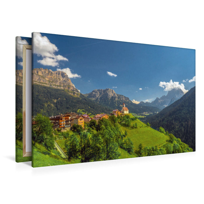 Premium Textil-Leinwand Premium Textil-Leinwand 120 cm x 80 cm quer Kirche Santa Lucia, Dolomiten, Provinz Belluno