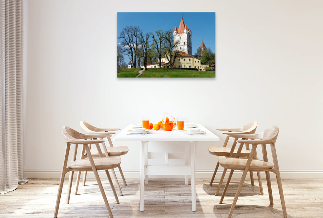 Premium textile canvas Premium textile canvas 120 cm x 80 cm across Hague in Upper Bavaria, castle tower 