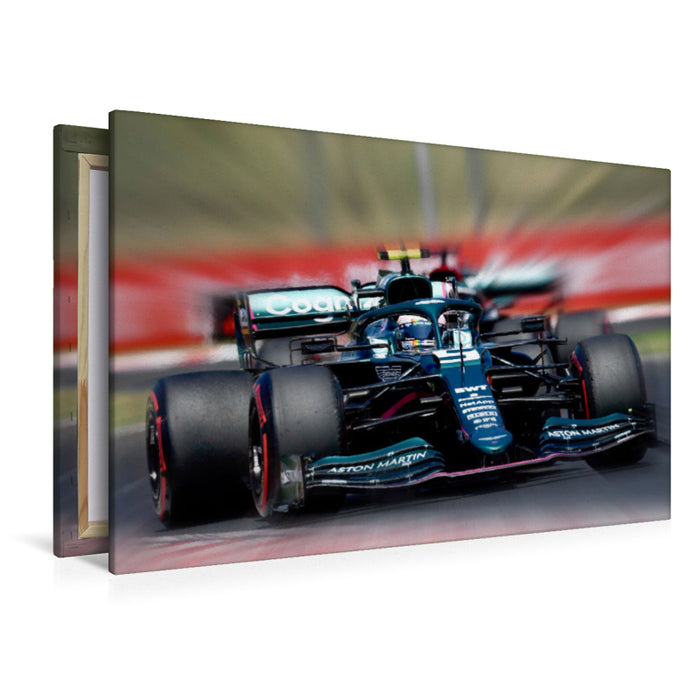 Premium Textil-Leinwand Premium Textil-Leinwand 120 cm x 80 cm quer Der viermalige Weltmeister Sebastian Vettel aus Deutschland startete 2021 erstmals für das britische Team Aston Martin.