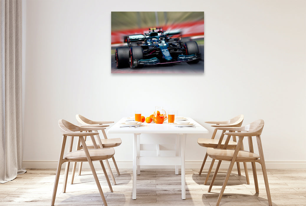 Premium Textil-Leinwand Premium Textil-Leinwand 120 cm x 80 cm quer Der viermalige Weltmeister Sebastian Vettel aus Deutschland startete 2021 erstmals für das britische Team Aston Martin.