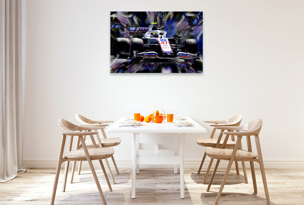Premium textile canvas Premium textile canvas 120 cm x 80 cm across Mick Schumacher, son of motorsport legend Michael Schumacher, described his debut in 2021 as a learning year and wants to fight for podium places and victories from 2022. 