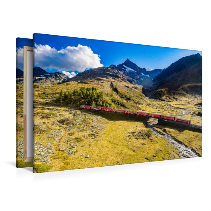 Premium textile canvas Premium textile canvas 120 cm x 80 cm landscape Bernina Express in front of the Piz Cambrena 