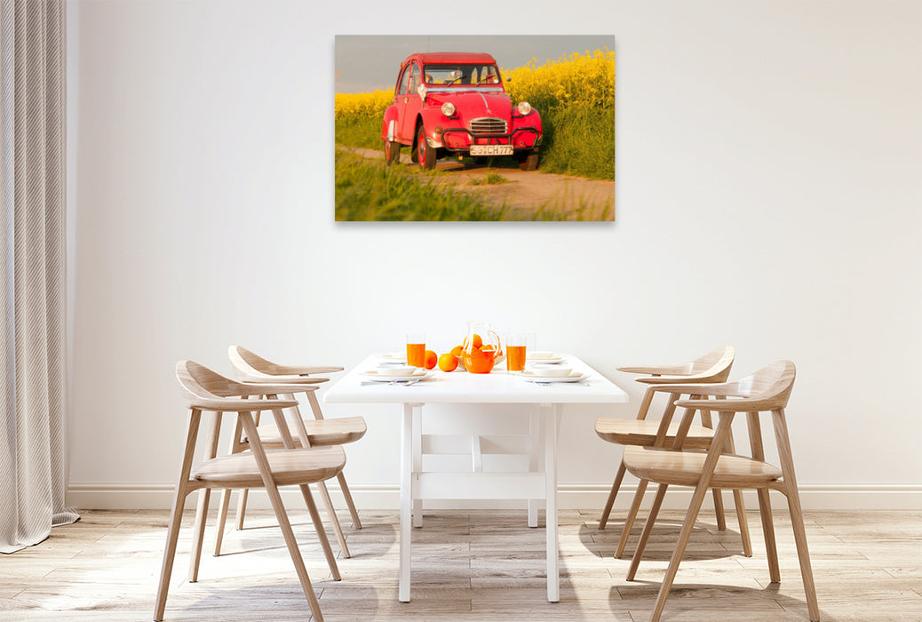 Premium textile canvas Premium textile canvas 120 cm x 80 cm landscape Deuxchevaux in front of rapeseed field 