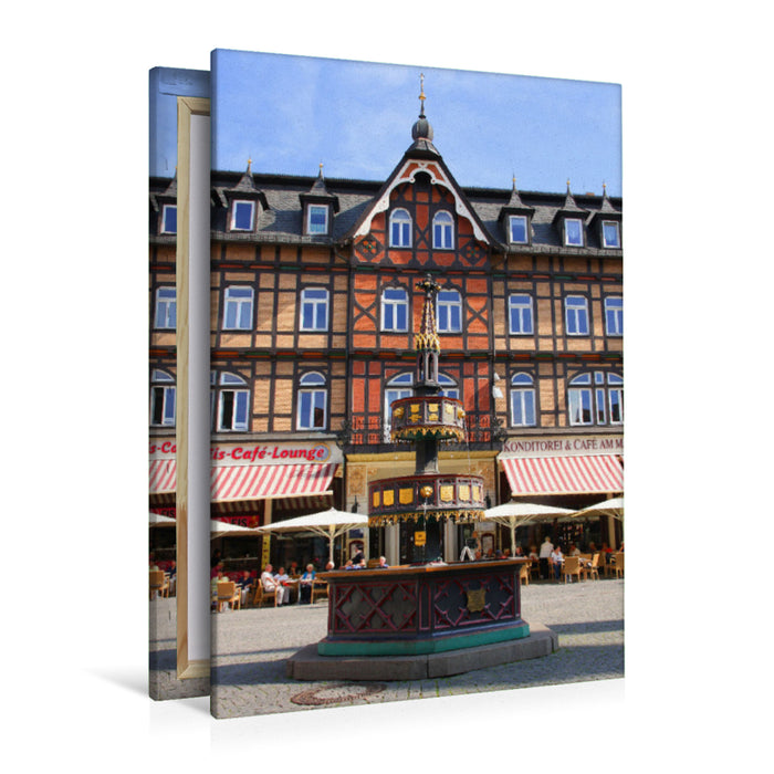 Premium Textil-Leinwand Premium Textil-Leinwand 80 cm x 120 cm  hoch Wernigerode, Marktplatz mit Wohltäterbrunnen