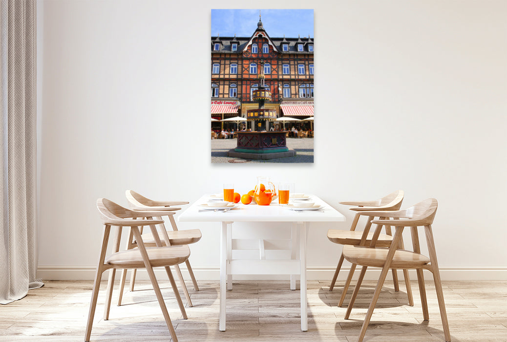 Premium textile canvas Premium textile canvas 80 cm x 120 cm high Wernigerode, market square with benefactor fountain 