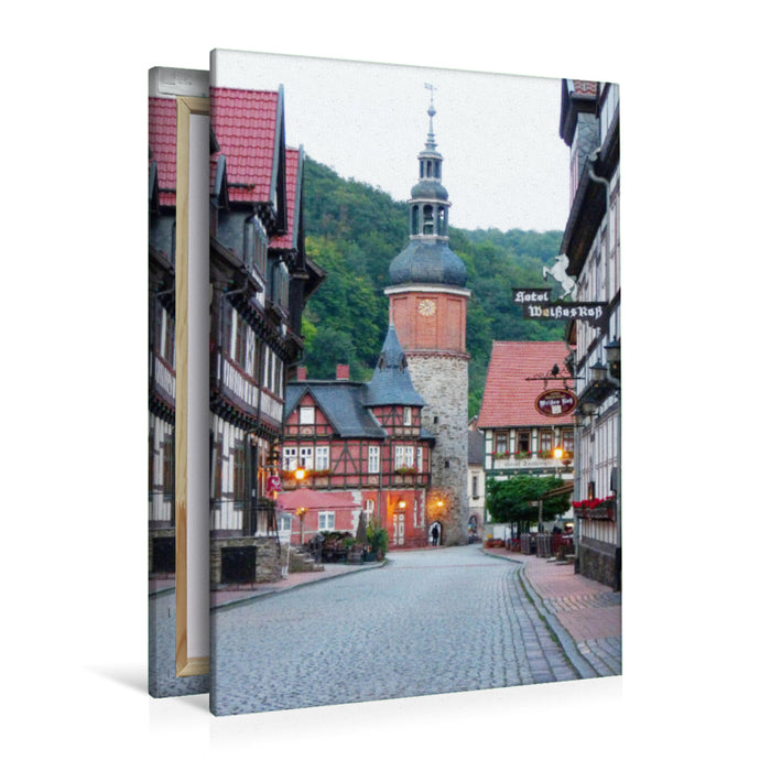 Premium Textil-Leinwand Premium Textil-Leinwand 80 cm x 120 cm  hoch Stolberg, Blick auf den Seigerturm