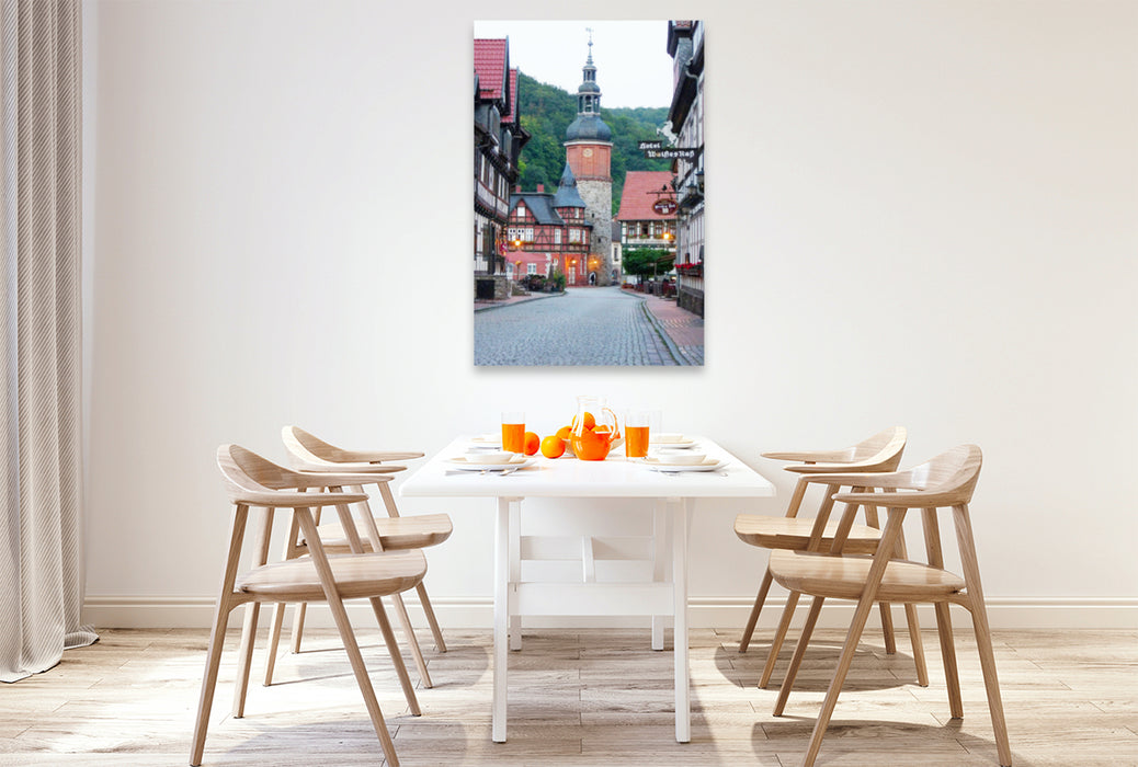 Premium textile canvas Premium textile canvas 80 cm x 120 cm high Stolberg, view of the Seiger Tower 