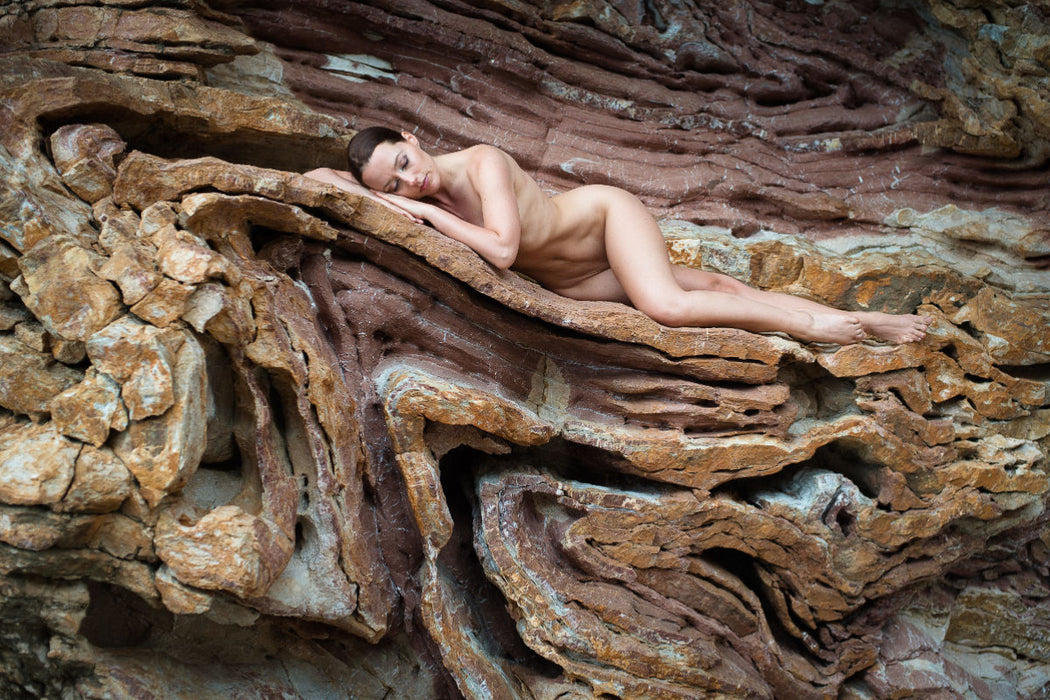 Premium textile canvas Premium textile canvas 90 cm x 60 cm across A motif from the calendar Nude photography on rocks 