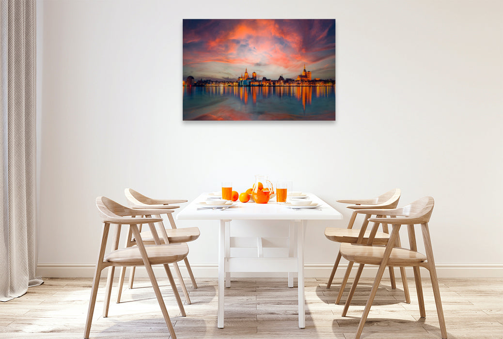 Premium textile canvas Premium textile canvas 120 cm x 80 cm across A motif from the Stralsund calendar, a pearl on the Baltic Sea 