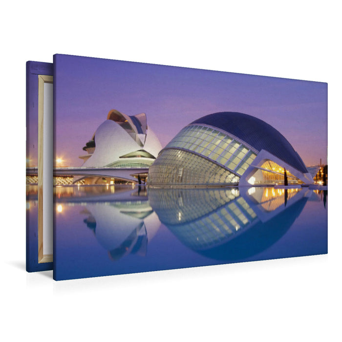 Premium textile canvas Premium textile canvas 120 cm x 80 cm landscape Evening atmosphere in the Ciudad de les Arts 