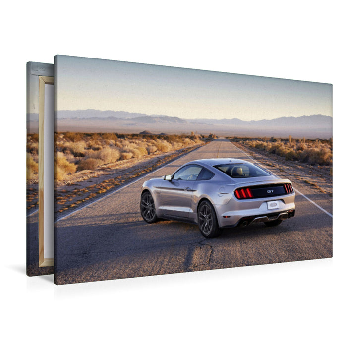 Premium textile canvas Premium textile canvas 120 cm x 80 cm landscape Mustang GT in silver 