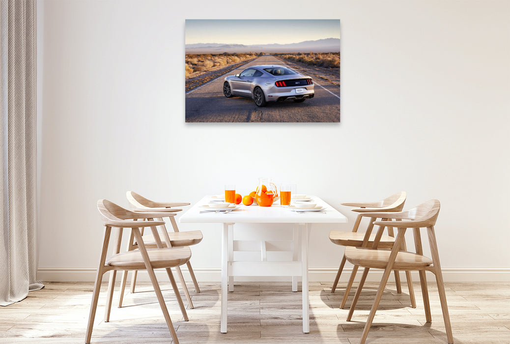 Premium textile canvas Premium textile canvas 120 cm x 80 cm landscape Mustang GT in silver 