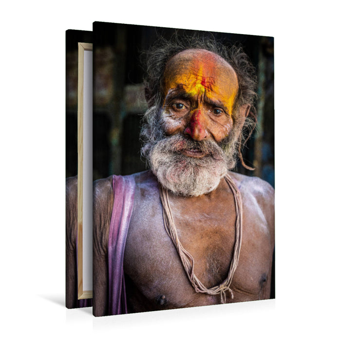 Premium textile canvas Premium textile canvas 80 cm x 120 cm high Sadhu in Vrindavan 