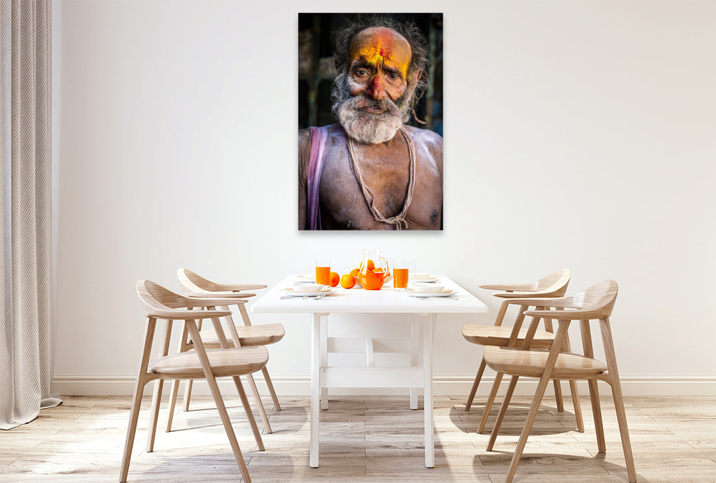 Premium textile canvas Premium textile canvas 80 cm x 120 cm high Sadhu in Vrindavan 