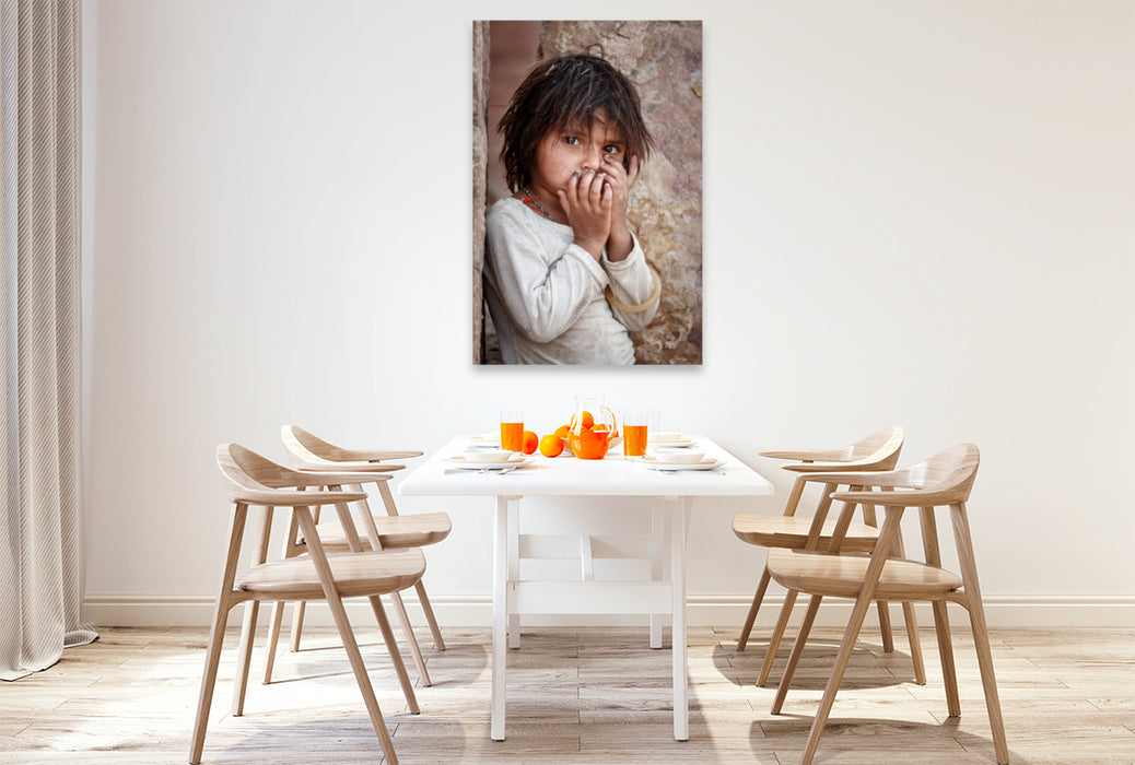 Premium textile canvas Premium textile canvas 80 cm x 120 cm high Boy in the Thar Desert 