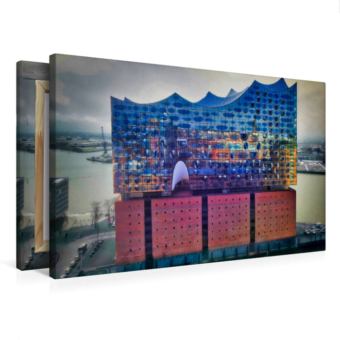 Premium textile canvas Premium textile canvas 75 cm x 50 cm landscape Elphie and the picture of the city 