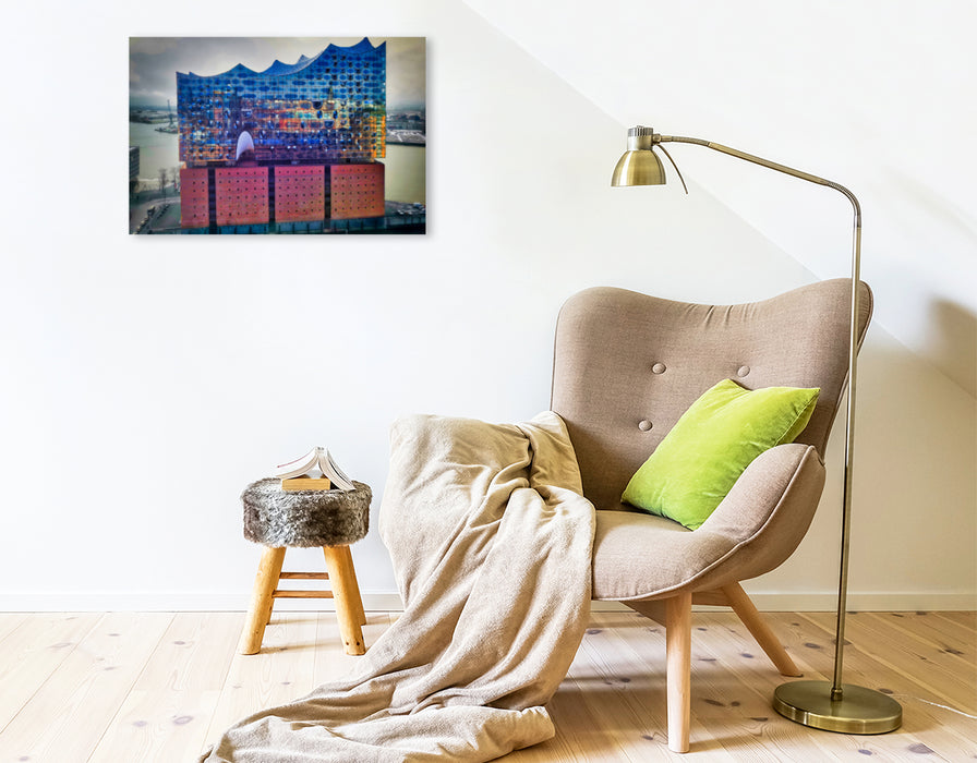 Premium textile canvas Premium textile canvas 75 cm x 50 cm landscape Elphie and the picture of the city 