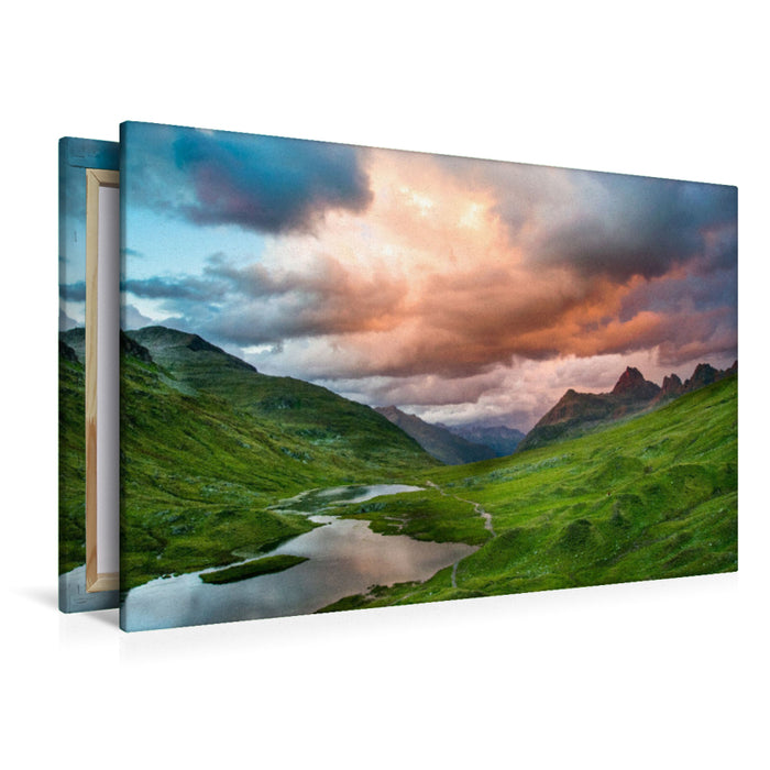 Premium textile canvas Premium textile canvas 120 cm x 80 cm landscape Alpenglow over the Scheidseen 