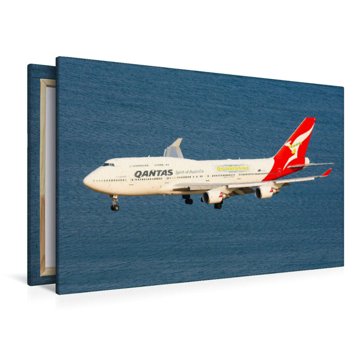 Premium textile canvas Premium textile canvas 120 cm x 80 cm landscape Qantas Boeing 747-400 - YSSY/SYD 