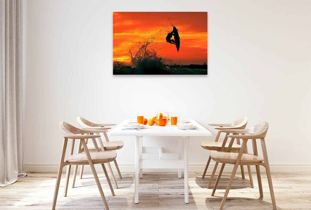 Premium textile canvas Premium textile canvas 120 cm x 80 cm landscape Night surfing at sunset 