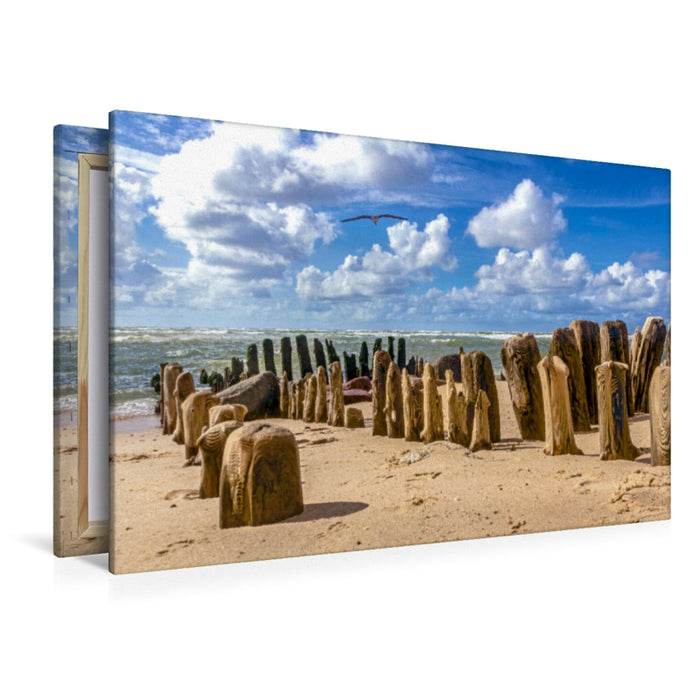 Premium textile canvas Premium textile canvas 120 cm x 80 cm across Groynes on the sandy beach of Sylt 