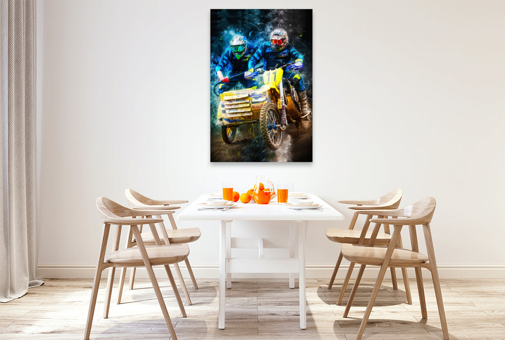 Toile textile haut de gamme Toile textile haut de gamme 80 cm x 120 cm de haut Un motif du calendrier Motocross Sidecar - tout simplement cool 