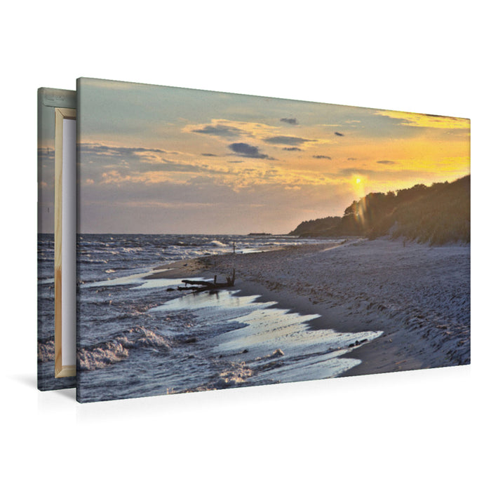 Premium Textil-Leinwand Premium Textil-Leinwand 120 cm x 80 cm quer Sonnenuntergang bei Strandmarken