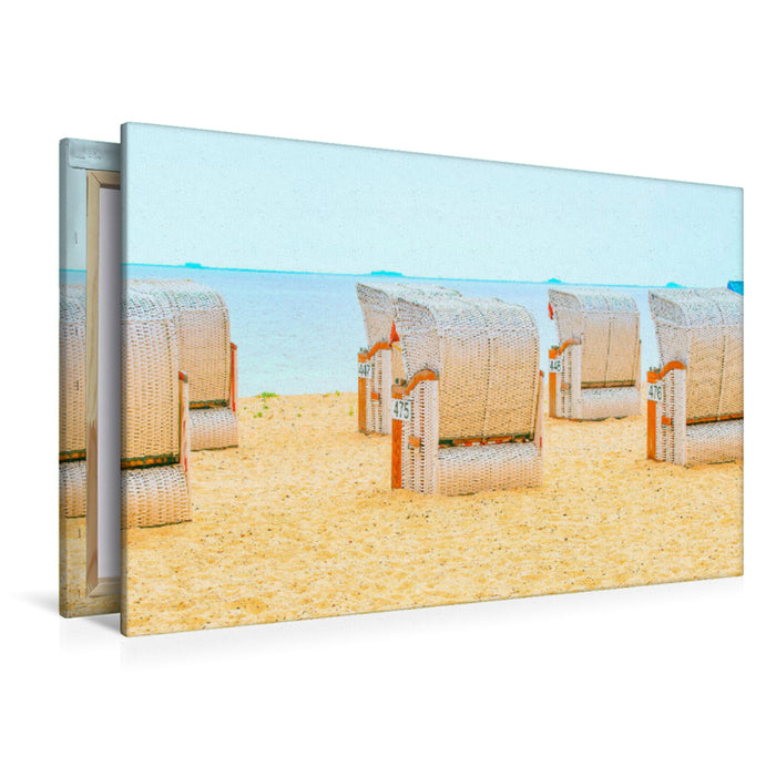 Premium Textil-Leinwand Premium Textil-Leinwand 120 cm x 80 cm quer Weiße  Strandkörbe