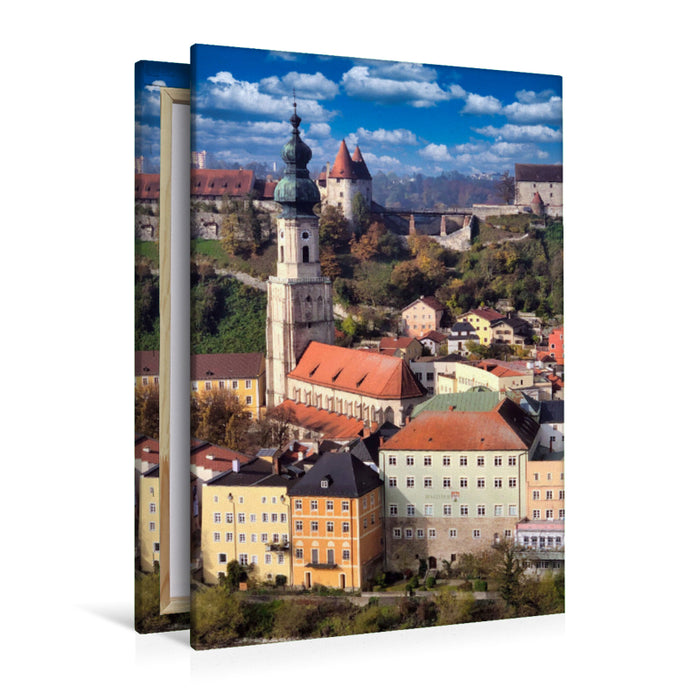 Premium Textil-Leinwand Premium Textil-Leinwand 80 cm x 120 cm  hoch Kirche St. Jakob, Rathaus und Burganlage