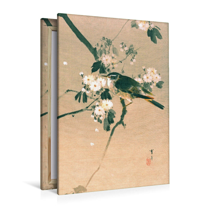 Premium Textil-Leinwand Premium Textil-Leinwand 80 cm x 120 cm  hoch Watanabe Seitei (1851–1918): Vogel auf einem blühenden Ast, ca. 1887