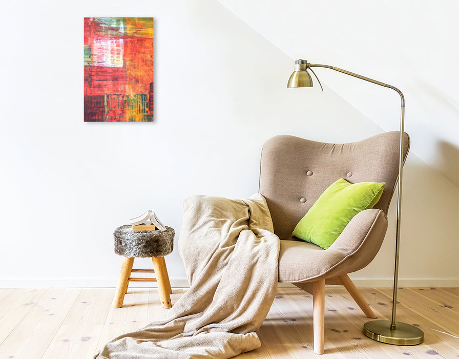 Premium Textil-Leinwand Premium Textil-Leinwand 30 cm x 45 cm hoch Abstraktes Gemälde in Rot, Orange und Braun