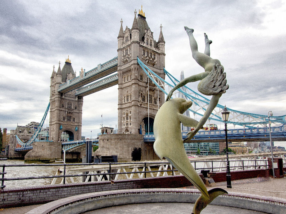 London Bridge mit Delfin Statue - CALVENDO Foto-Puzzle