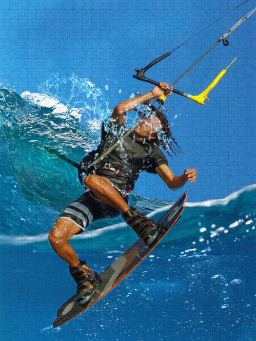 Kitesurfer kämpft mit dem Wellen - CALVENDO Foto-Puzzle