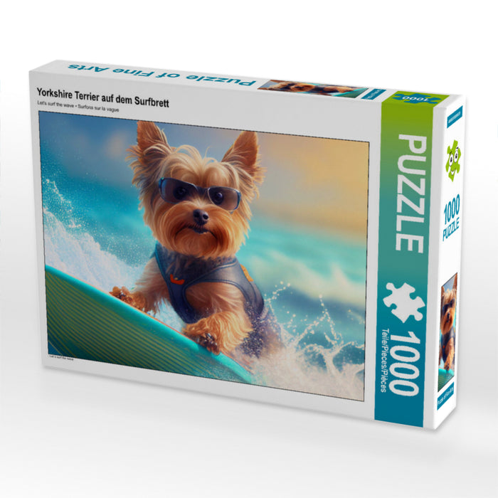 Yorkshire Terrier auf dem Surfbrett - CALVENDO Foto-Puzzle