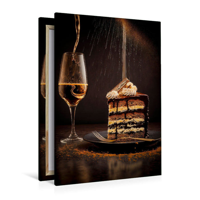 Premium textile canvas chocolate cake with cream layers 