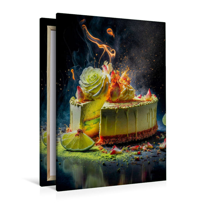 Premium textile canvas cheesecake with limes 