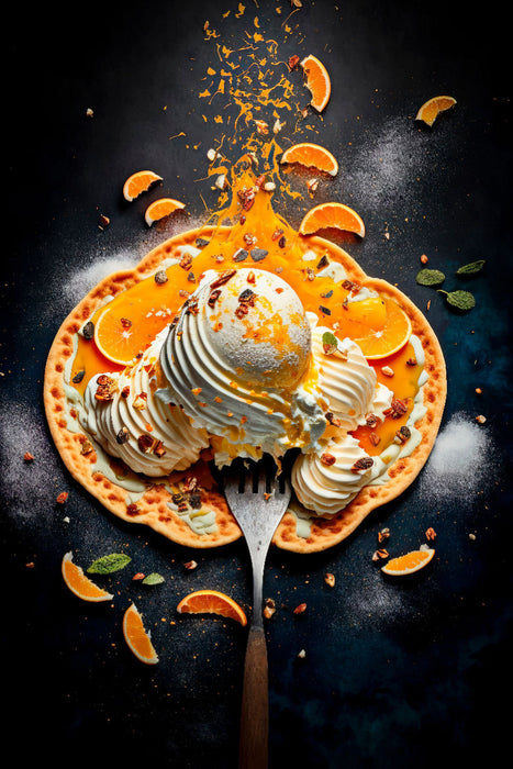 Premium Textil-Leinwand Pancake mit Orangen