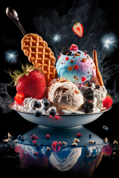 Premium textile canvas ice cream with fruits 