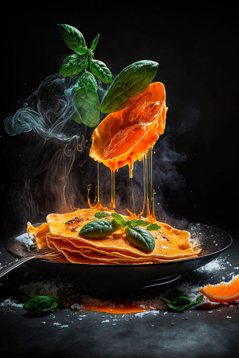 Premium textile canvas Crepe Suzette with oranges 